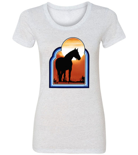 Sunsets in The West With Horse | Women's Fitted Tee